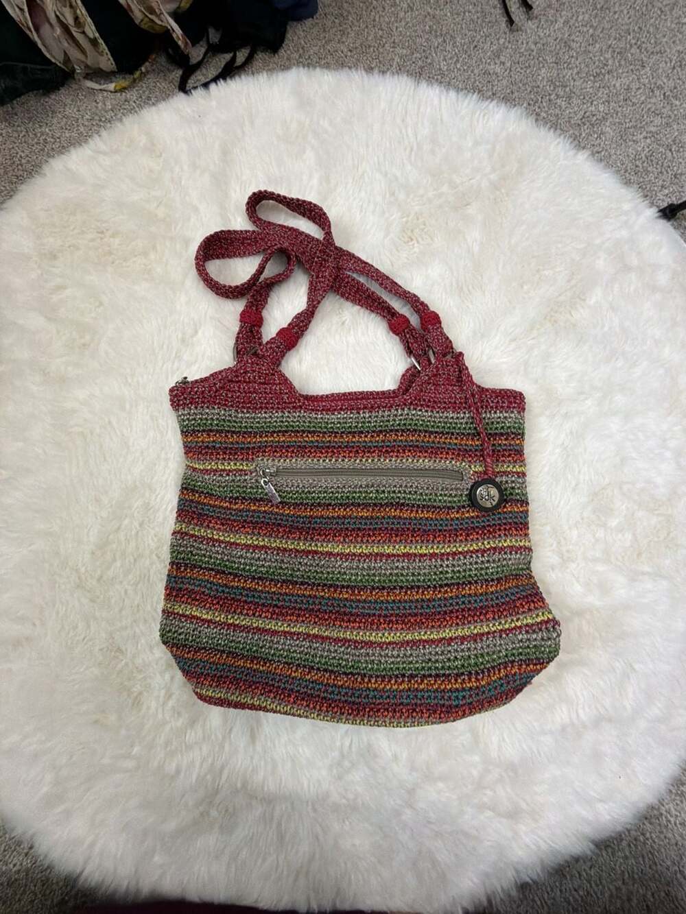 The Sak Crochet Belle Voyager Tote Purse Striped Multicolor Bag